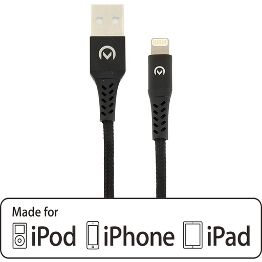 Mobilize Nylon Braided Charge/Sync Cable Apple MFi Lightning 2.4A 1m. Black